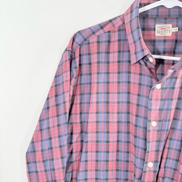 Faherty Red Blue Plaid Movement Long Sleeve Cotton Button Down Shirt Large - Picture 5 of 10